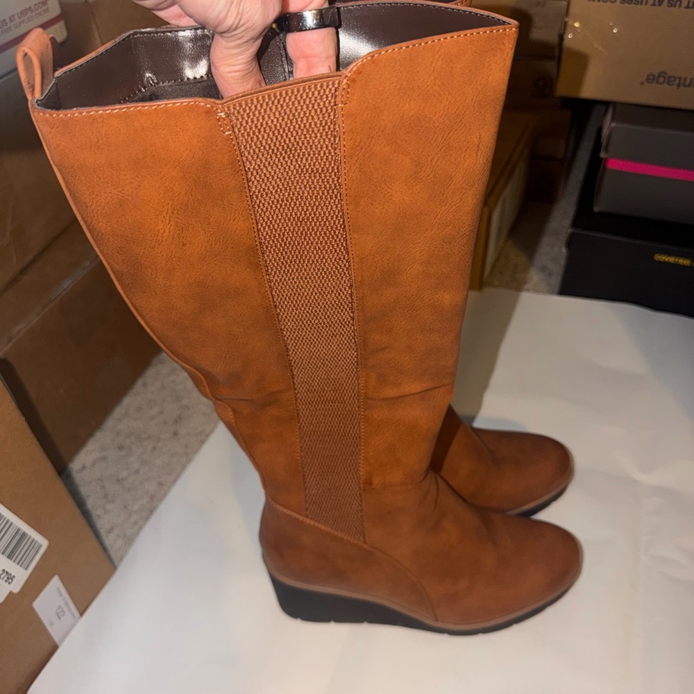 SOUL Naturalizer Tall Wedge Boots in Toffee Brown Wide Calf - Picture 8 of 12